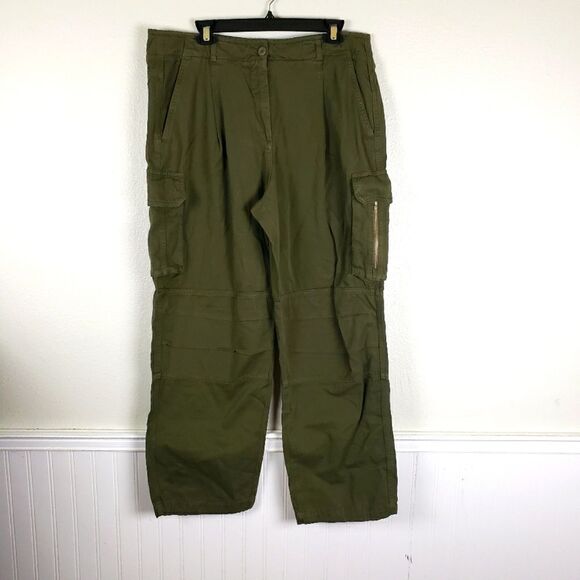 Women's ME+EM NWT Olive Green Oversized Cargo Wide Leg Pants Size 12 - Picture 1 of 12